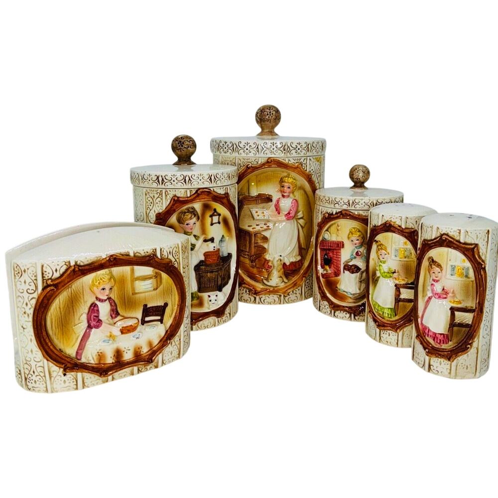 Sears Roebuck '78 Country Coordinates Canisters Salt N Pepper Napkin Holder SET